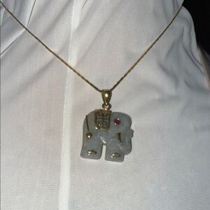 Solid 14k gold Necklace w jade embellished elephant